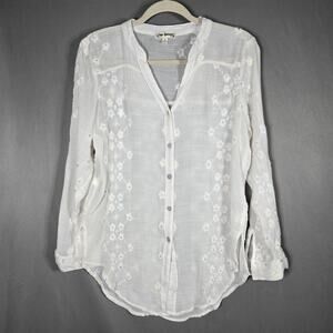Hope Springs Cracker Barrel Embroidered Floral Tunic Top Womens Small Boho Sheer